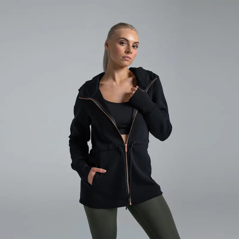 Valour Active Breathe Out Zip Longline Hoodie - Black 5