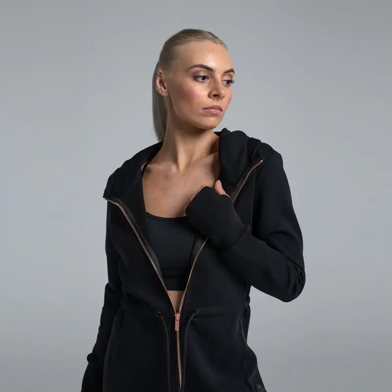 Valour Active Breathe Out Zip Longline Hoodie - Black 6