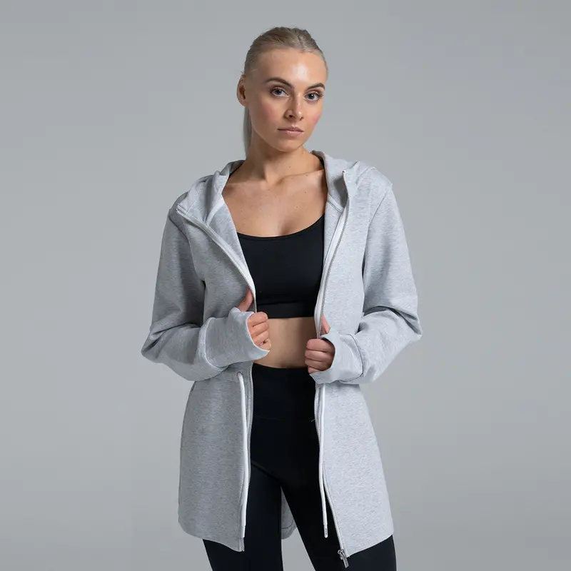 Valour Active Breathe Out Zip Longline Hoodie - Grey Marle 1