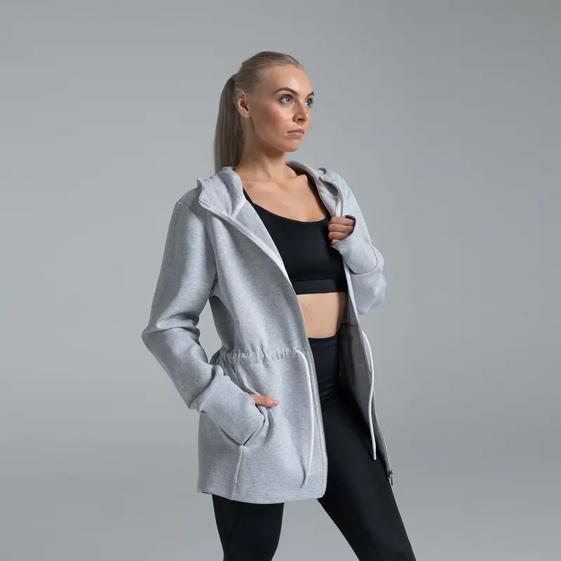 Valour Active Breathe Out Zip Longline Hoodie - Grey Marle 3
