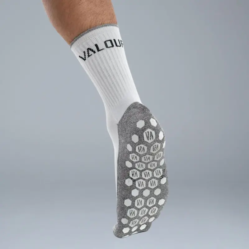 Valour Active Tech Grip Crew Socks - White & Black 1