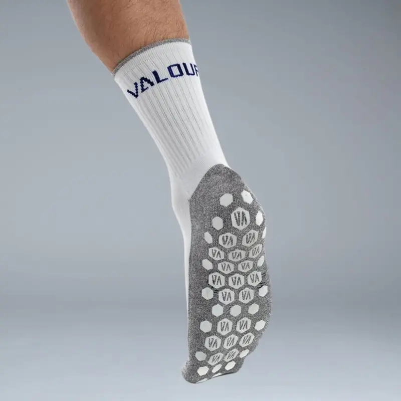 Valour Active Tech Grip Crew Socks - White & Navy 1