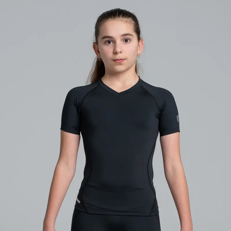Valour Compression - Girls Black Short Sleeve Top 1