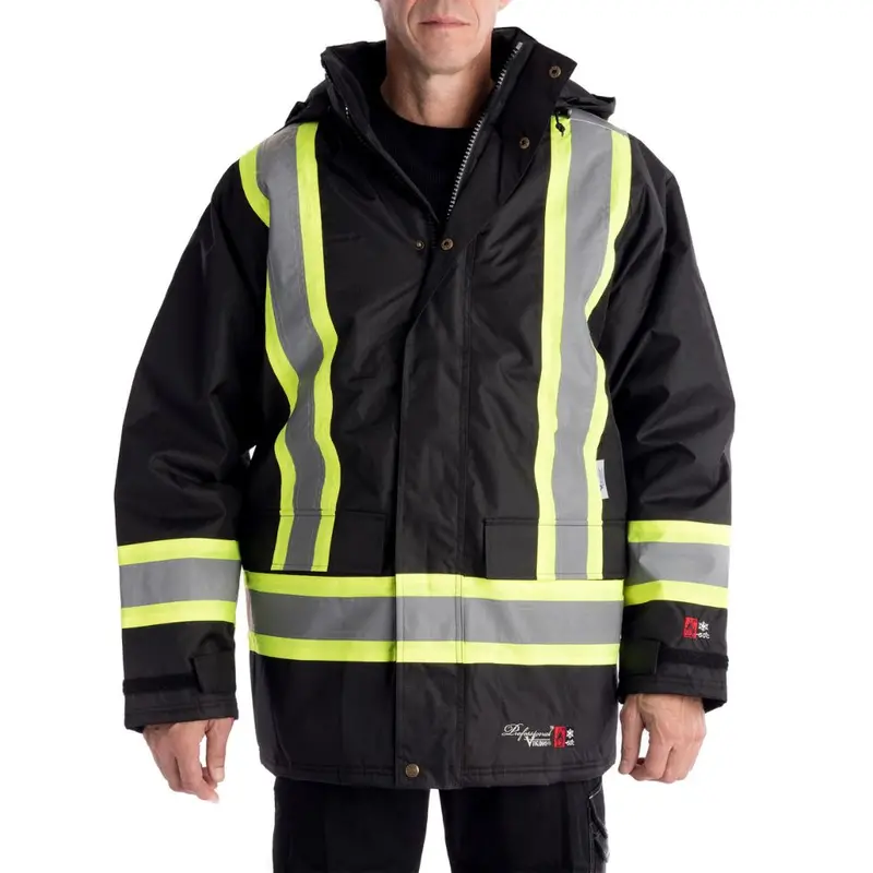 Viking Flame Resistant Journeyman 300D Ripstop Freezer Insulated High Visibility Parka 3957Frj - Black 1