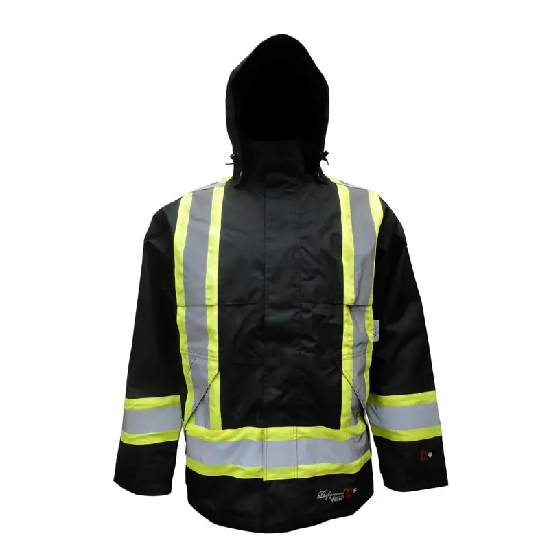 Viking Flame Resistant Journeyman 300D Ripstop Insulated High Visibility Work Jacket 3907Frwj - Black 1