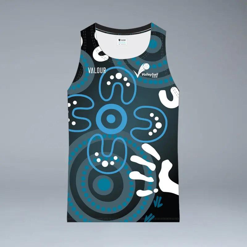 Volleyball Nsw Men's Indigenous Design Singlet - Black 1
