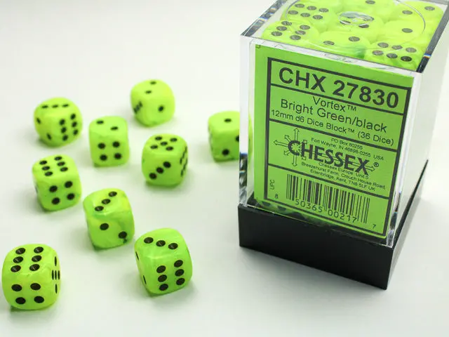 Vortex® 12Mm D6 Bright Green/Black Dice Block™ (36 Dice) 1