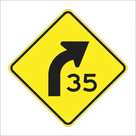 W1-2A Curve Symbols W/ Advisory Speed Sign 1