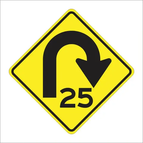 W4-10 (Ca) Combination Curve With Advisory Speed Sign 1