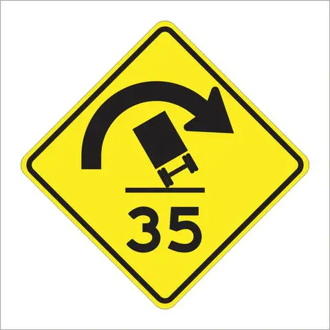 W4-22 (Ca) Curve Truck Rollover With Advisory Speed Sign 1