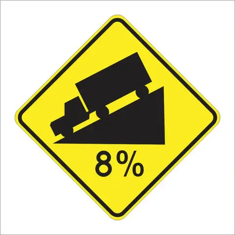 W7-1A Hill (With % Grade) Sign 1