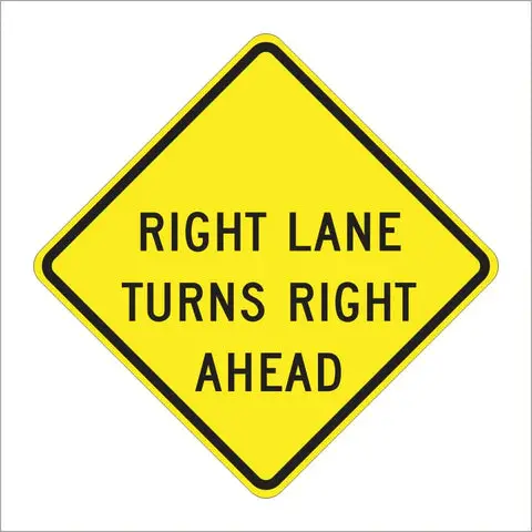 W73a (Ca) Right Lane Turns Right Ahead Sign 1