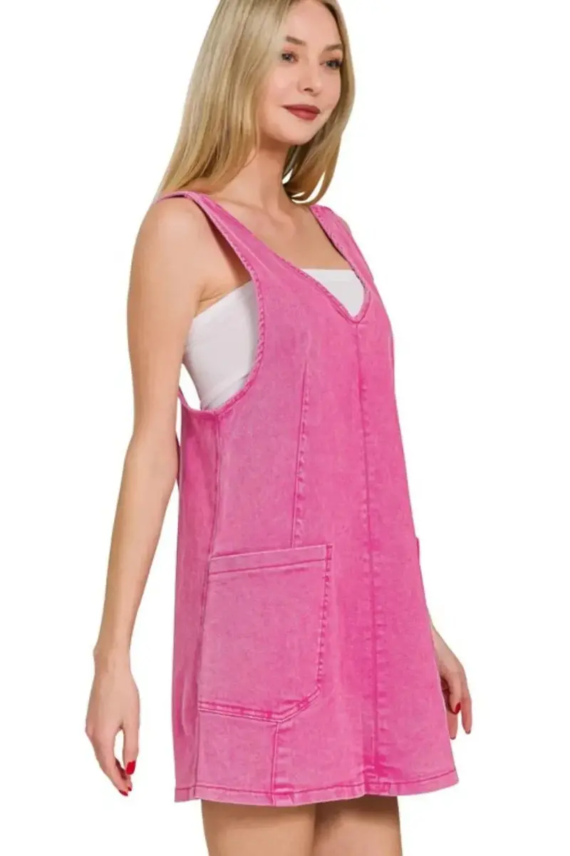 Washed Adjustable Strap Denim Overall Dress 2