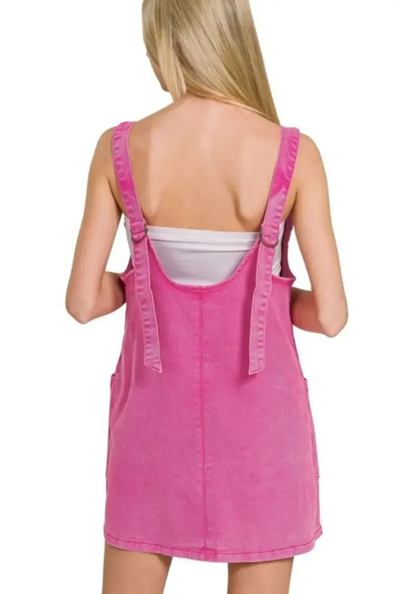 Washed Adjustable Strap Denim Overall Dress 3