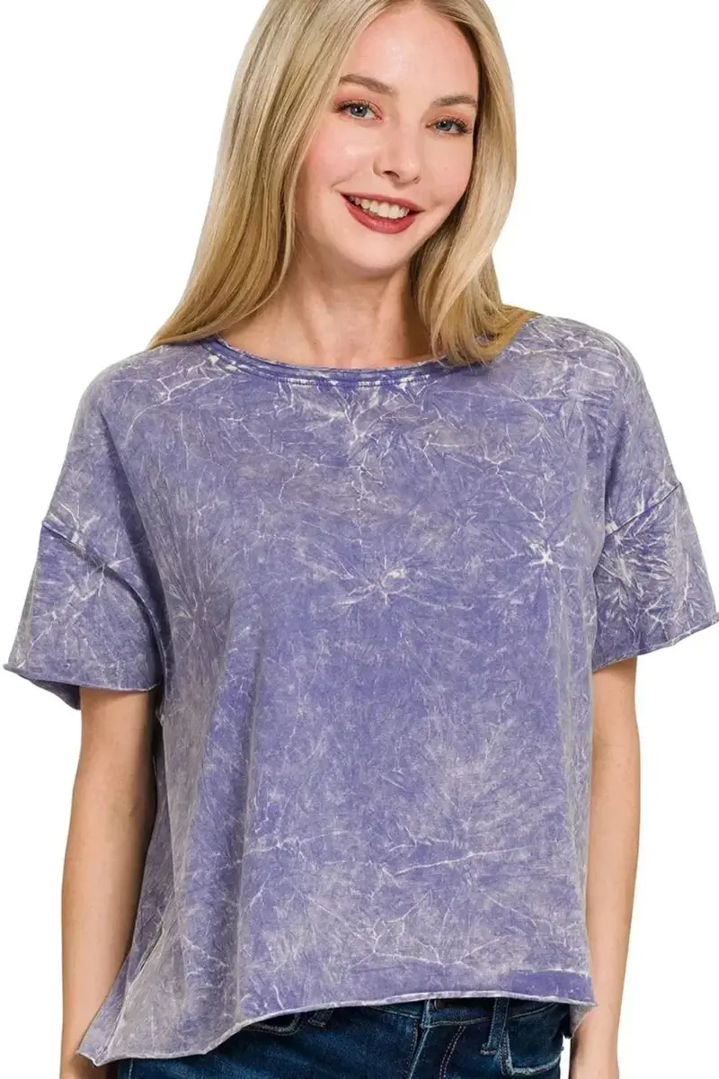 Washed Crew Neck Short Sleeve Crop Box Tee 1