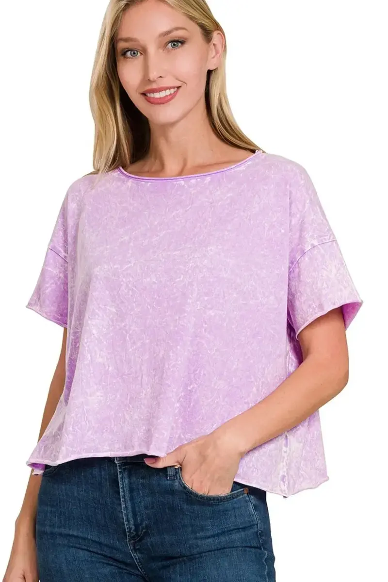 Washed Crew Neck Short Sleeve Crop Box Tee 1
