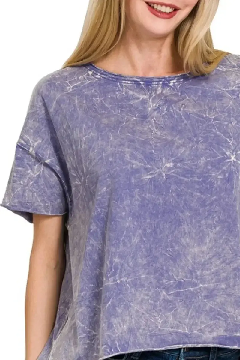 Washed Crew Neck Short Sleeve Crop Box Tee 2