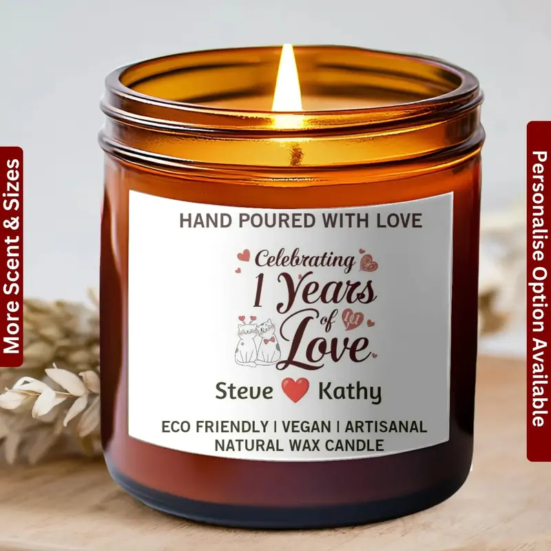 Wedding Any Year Anniversary Candle Gift For Couple - Personalized Scented Candle For Her - Unique Wax Anniversary Candle For Him 1