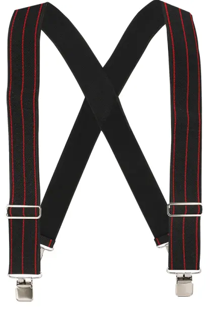 Welch 2" X-Back Work Clip-On Suspender W/ Black With Red Pinstripes 1