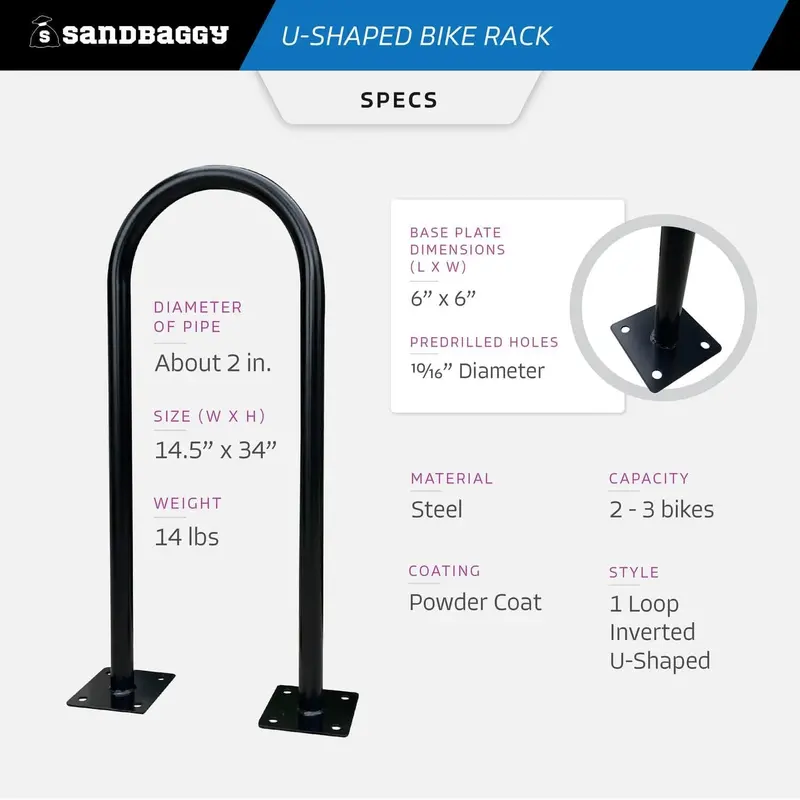 White U Shape Outdoor Bike Rack | Single Loop Commercial Bike Stand (2-3 Capacity) 3