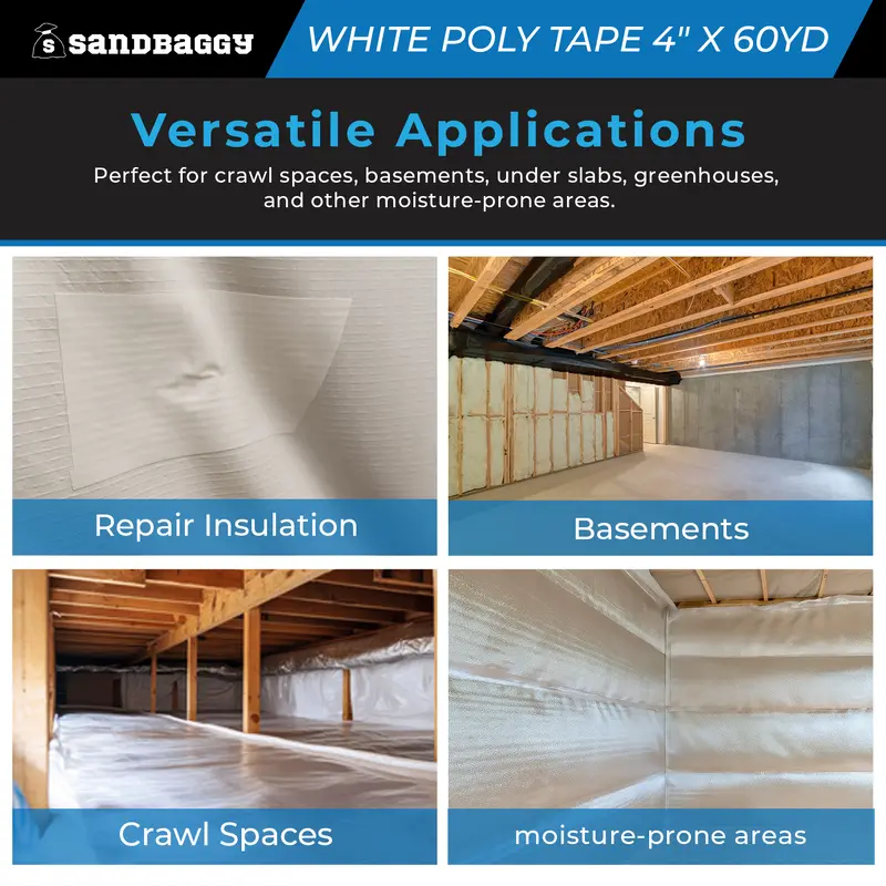 White Vapor Barrier Tape – 4" X 60 Yd, 9 Mil Polyethylene - Usa Made 5