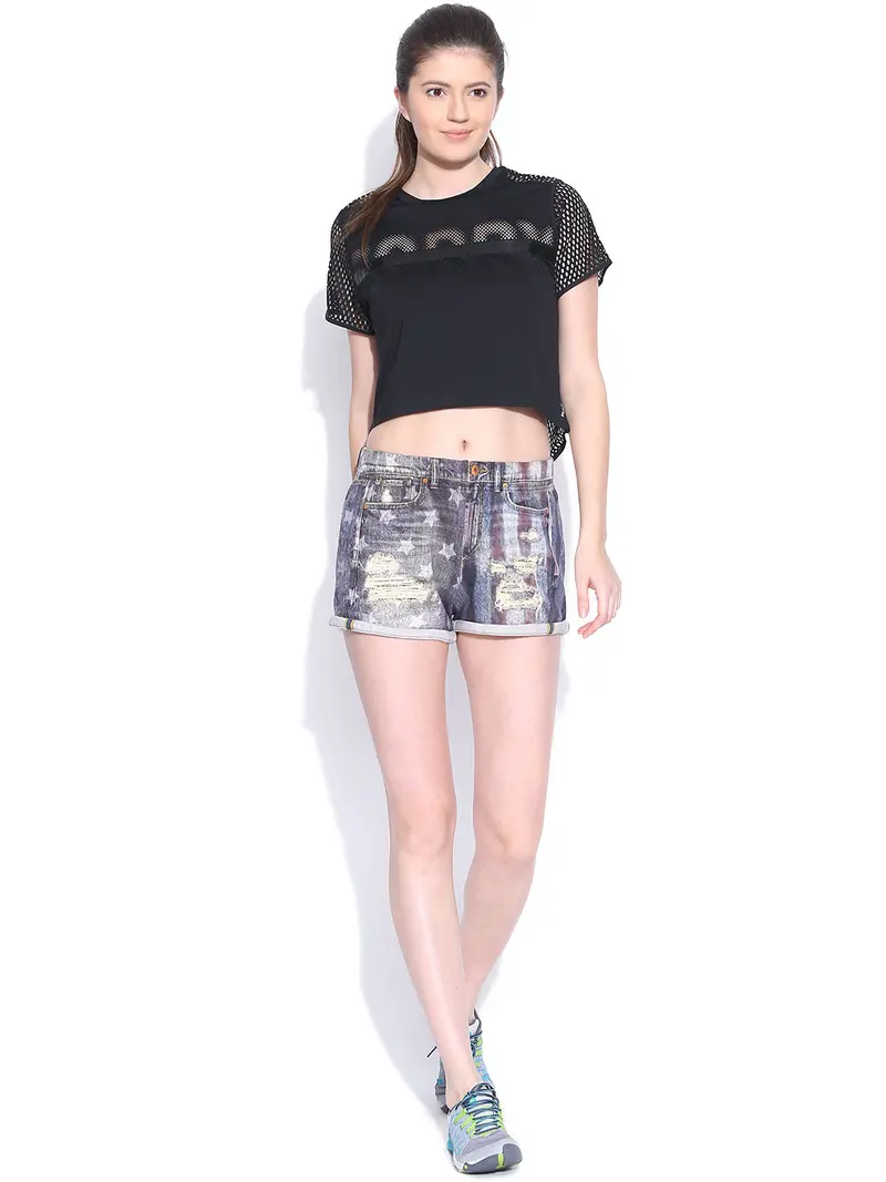 Women's Reebok Yoga Shorts Denim Print Gym Sports Travel Ai2508 1