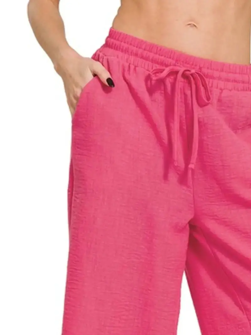 Woven Crepe Elastic Band Waist Cropped Pants 3