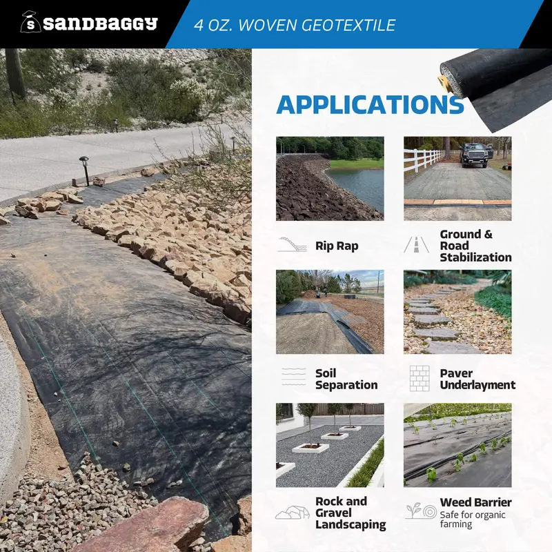 Woven Geotextile Landscape Fabric (4 Oz) For Soil Stabilization / Separation - Underlayment For Driveway, Pavers, Gravel Roads, Retaining Wall 5