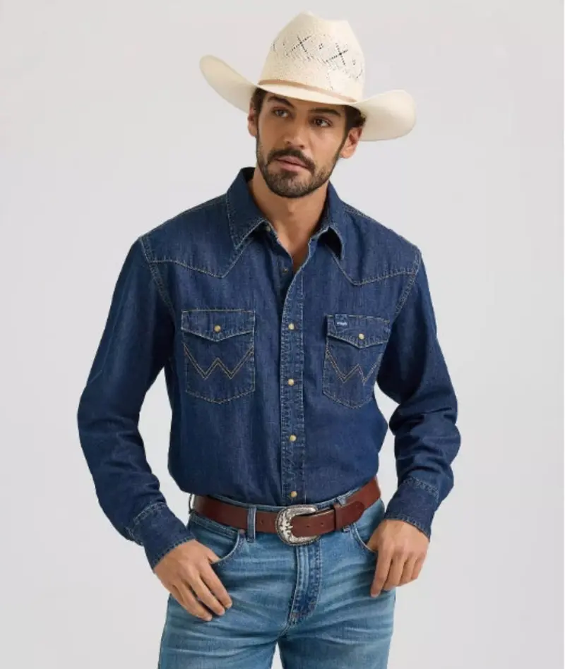 Wrangler Men's Denim Snap-Front Long Sleeve Work Shirt 1