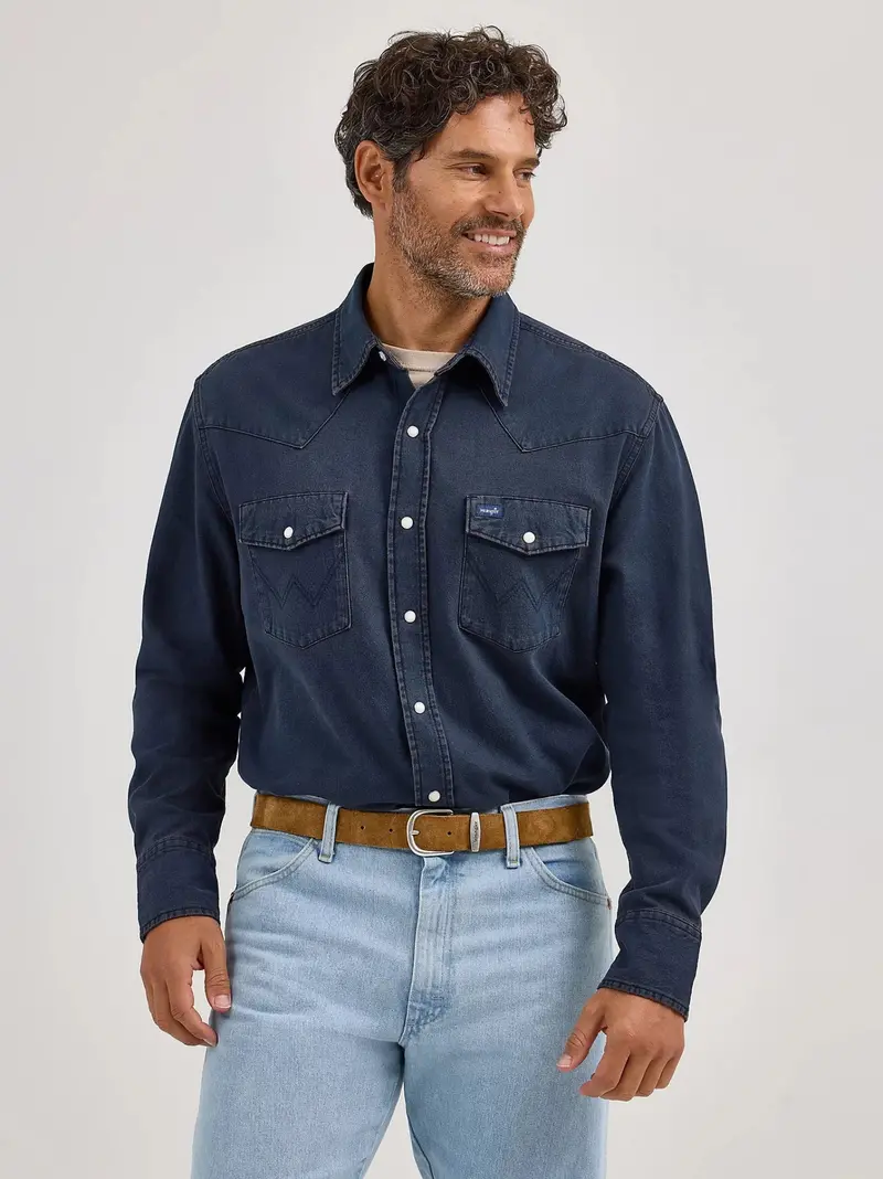 Wrangler Men's Vintage Inspired Cotton Button-Up Long Sleeve Work Shirt 1