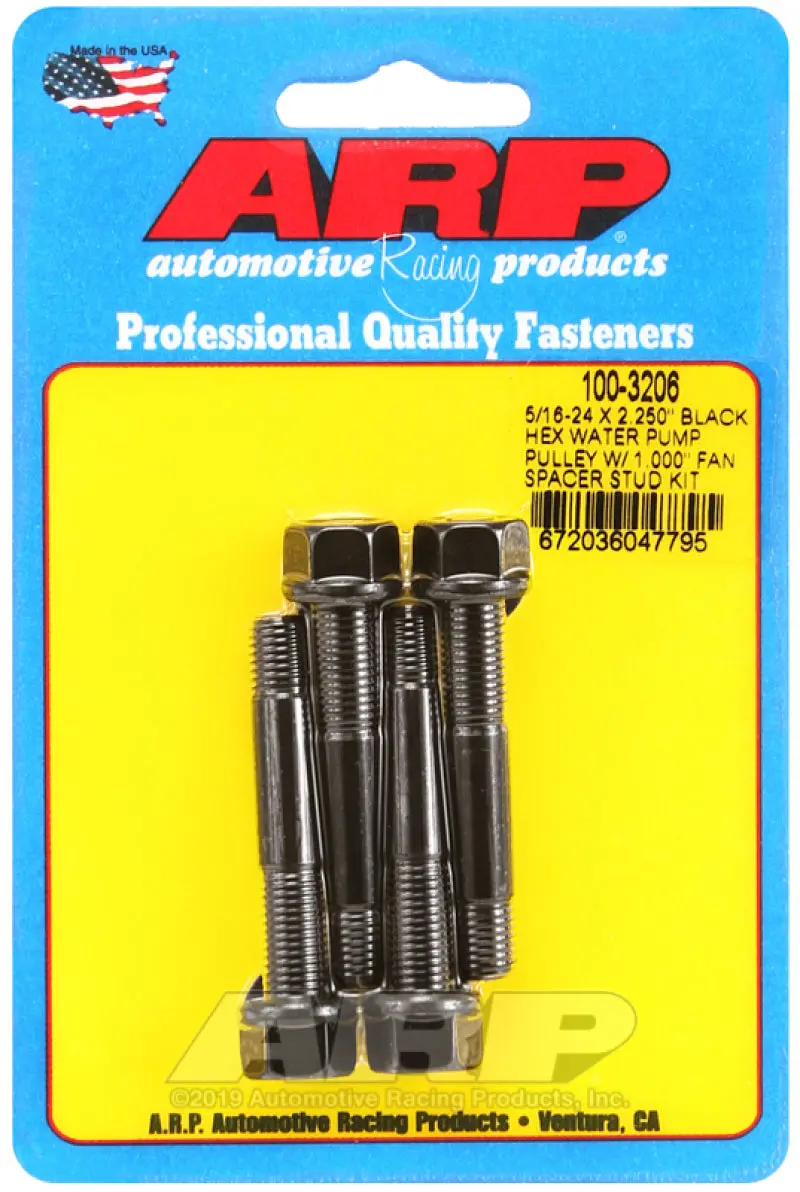 Arp Black Hex Water Pump Pulley Stud Kit – 5/16"-24 X 2.25", Includes 1" Fan Spacer 1