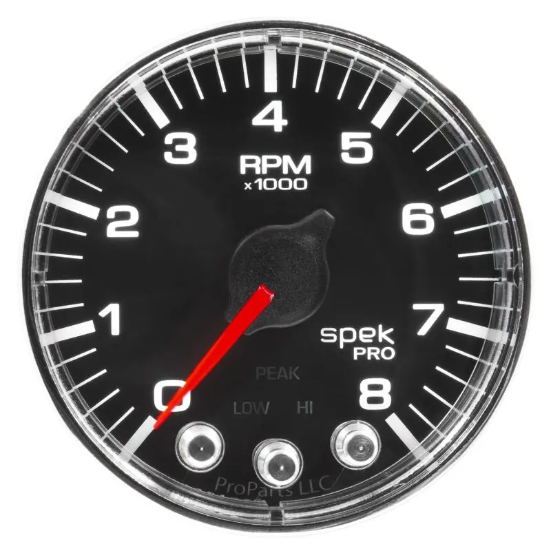 Autometer Spek-Pro 2-1/16" Tachometer With Shift Light & Peak Memory – Black Dial With Chrome Bezel, 8,000 Rpm Range 1