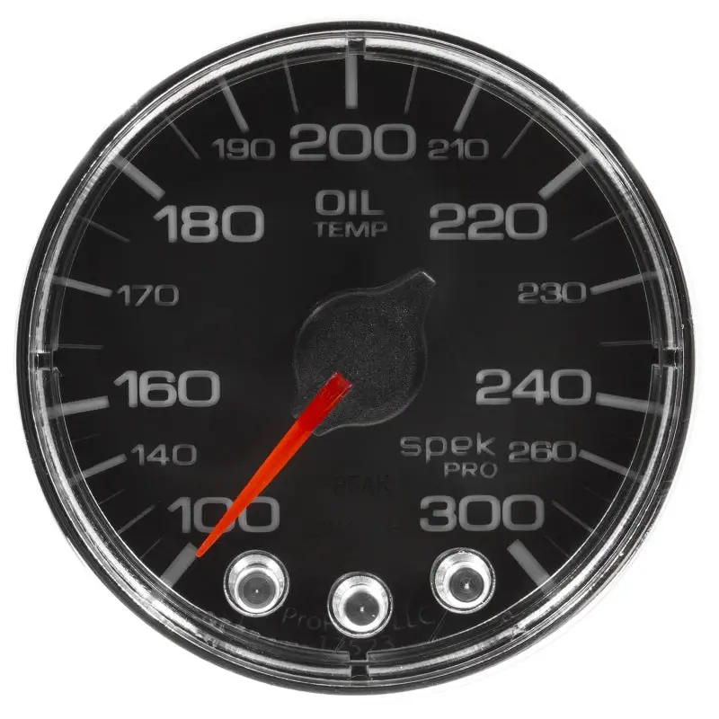 Autometer Spek-Pro Oil Temperature Gauge – 2-1/16", 300°F Range, Stepper Motor, Peak Hold & Warning, Black/Chrome 1