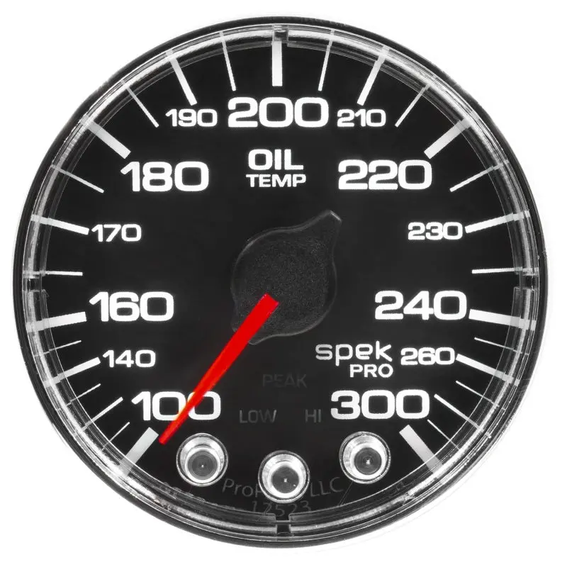 Autometer Spek-Pro Oil Temperature Gauge – 2-1/16", 300°F Range, Stepper Motor, Peak Hold & Warning, Black/Chrome 2