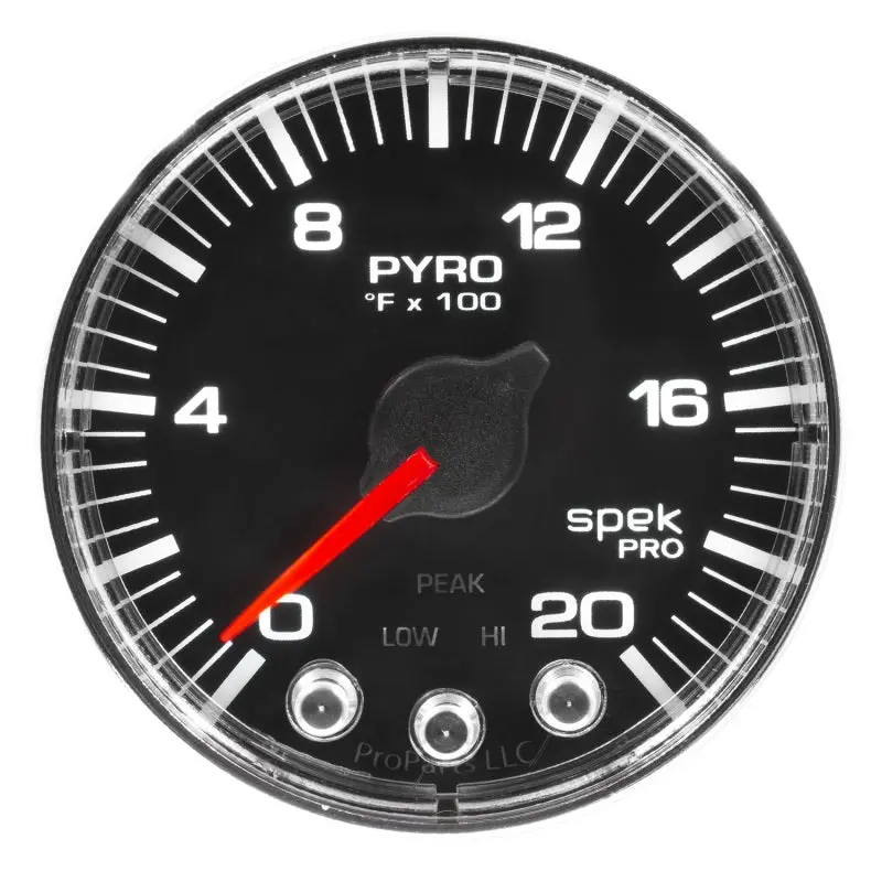 Autometer Spek-Pro Pyrometer Gauge – 2-1/16", 2000°F Range, Stepper Motor, Black/Chrome Face With Peak & Warning 2