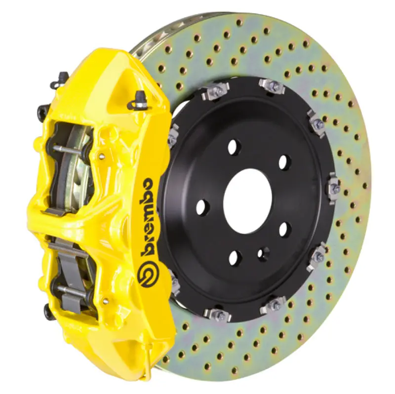 Brembo Gt Big Brake Kit For 2017–2023 Bmw 530I & 530I Xdrive – Front 6-Piston Calipers, 380X34Mm Two-Piece Drilled Rotors, Yellow Finish 1