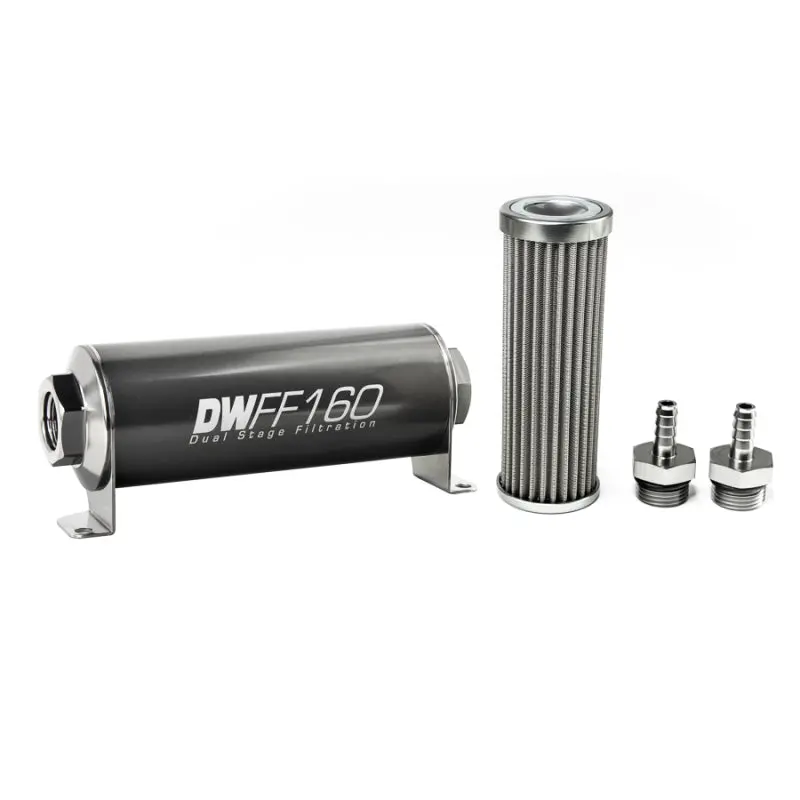 Deatschwerks 5/16" Stainless Steel Inline Fuel Filter Housing Kit – 100-Micron, 160Mm Length, Universal Fit 1