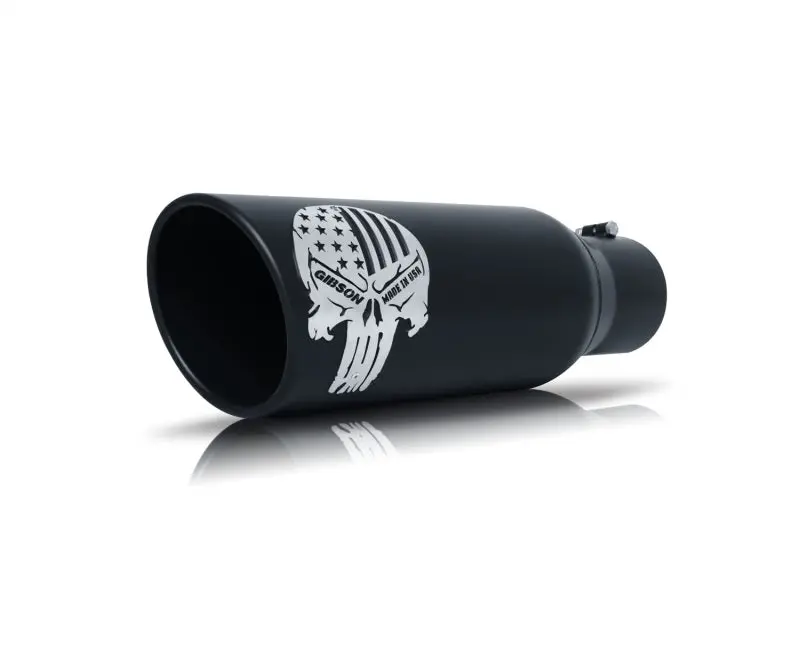 Gibson Patriot Exhaust Tip – 5" Od Skull-Embossed, Angle-Cut, Ceramic-Black Finish (3.5" Inlet, 12" Length) 1