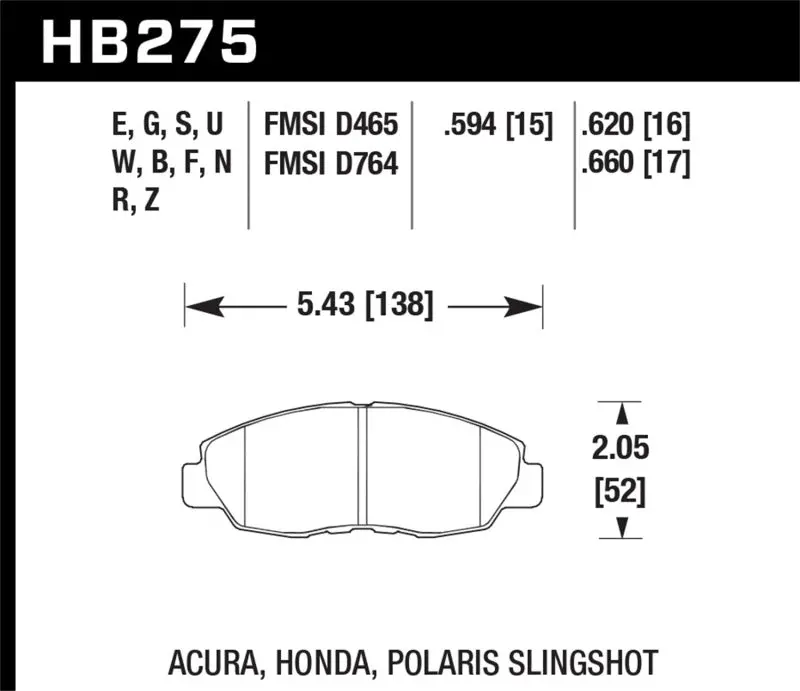 Hawk 98-00 Civic Coupe Si/01-06 Civic Dx/Ex/Gx/Hx/Lx (Non Hatchback) Hps Street Front Brake Pads 1