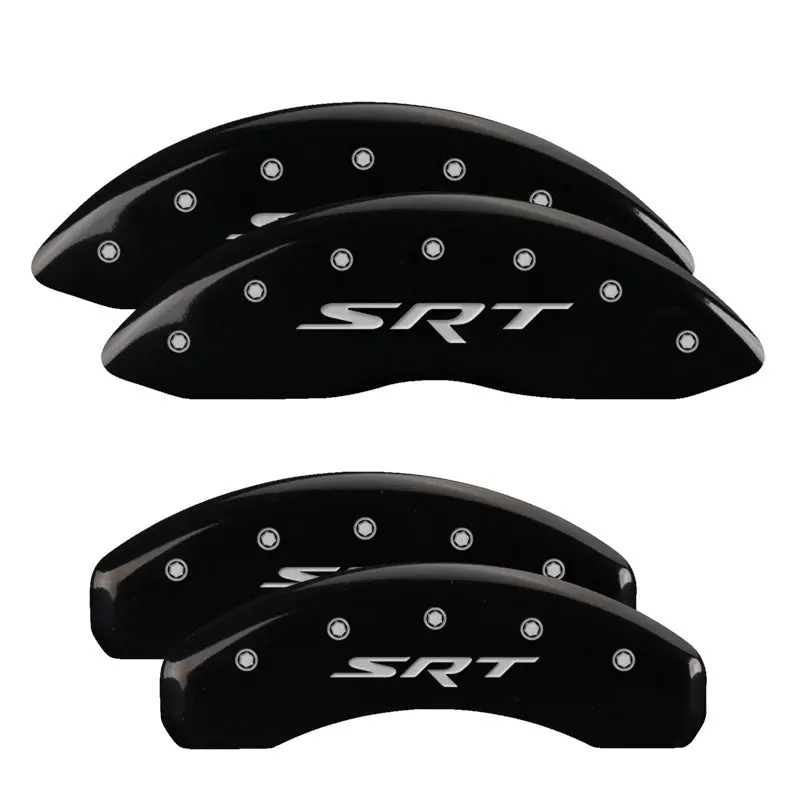 Mgp 4 Caliper Covers Engraved Front & Rear 11-18 Jeep Grand Cherokee Black Finish Silver Srt Logo 1