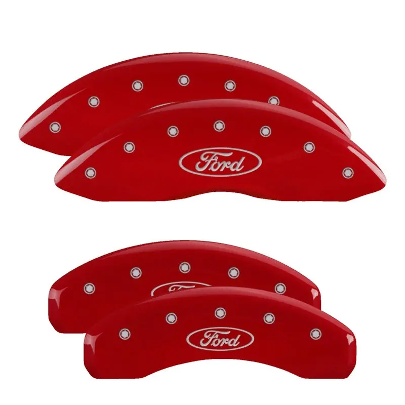 Mgp Engraved 4-Piston Caliper Covers – Ford-Specific, Red Finish With Oval Logo, Front & Rear Set 1
