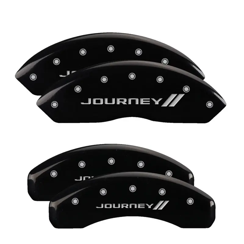 Mgp Engraved 4-Piston Caliper Covers – Front & Rear, Journey Black With Silver Stripes 1