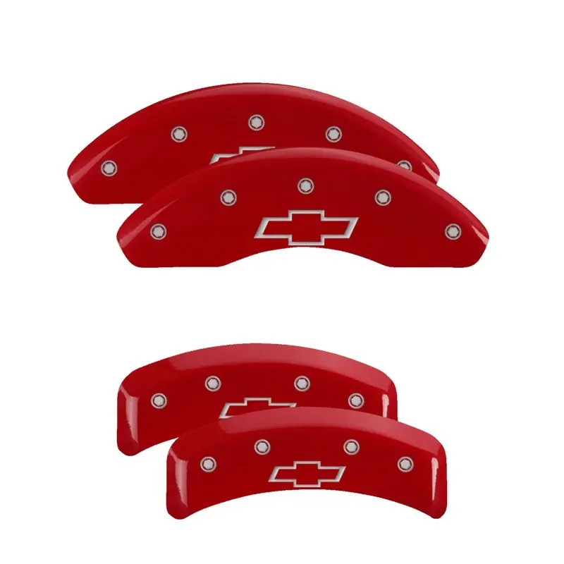 Mgp Engraved Bowtie-Themed Caliper Covers For Front & Rear Brakes – Red Finish With Silver Chrome Highlights 1