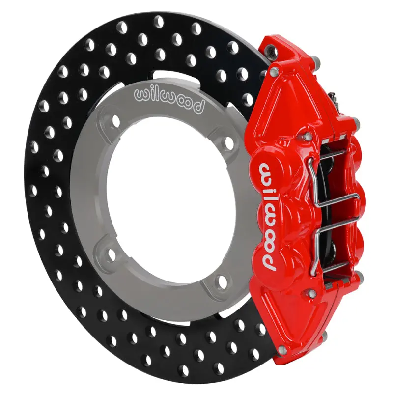 Wilwood 4-Piston Rear Brake Kit – Drilled Rotors, 11.25-Inch Diameter, Red Calipers For Honda Talon 1000 (2019–2022) 1